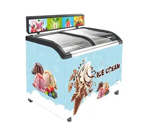 Escaparate de exhibición Horizontal para helados de supermercado, congelador de pecho de vidrio deslizante curvado, tiendas de conveniencia, congelador de exhibición