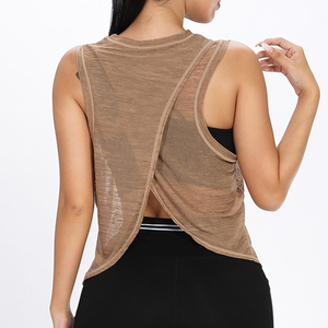 Ensembles de débardeurs de yoga pour femmes à séchage rapide, en maille jacquard, avec col sans manches et logo frontal, pour l'exercice et la course à pied - Product Image 5