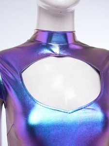 Combinaison Disco Holographique pour Femme Adulte, Coupe Patte d'Éléphant, Col Montant, Découpe à l'Épaule, avec Gants Longs, pour Fête, Cosplay, Personnalisable - Product Image 3