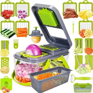 22-in-1 Rau cắt, mandoline slicer với 13 lưỡi với container xử lý trứng pho mát vắt rau hành tây Chopper