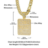Collier pendentif alphabet plaqué or 14 carats pour homme, serti de diamants, avec lettre personnalisée, style dog tag et breloques chaîne cubaine