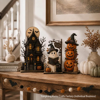 Ensemble de figurines de sorcières en bois vieilli style vintage, décoration de table rustique pour Halloween, modèle imprimé plat XM1270