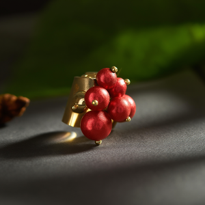 Fashion <b>Rings</b> 316L Stainless Steel PVD Gold Plating Red Beads <b>Statement</b> Design - Product Image 3