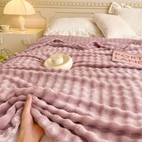 Hadiah Promosi Selimut Sofa Kantor Tempat Tidur Musim Dingin yang Nyaman dengan Penutup Flanel Rajutan Warna Solid yang Dapat Disesuaikan