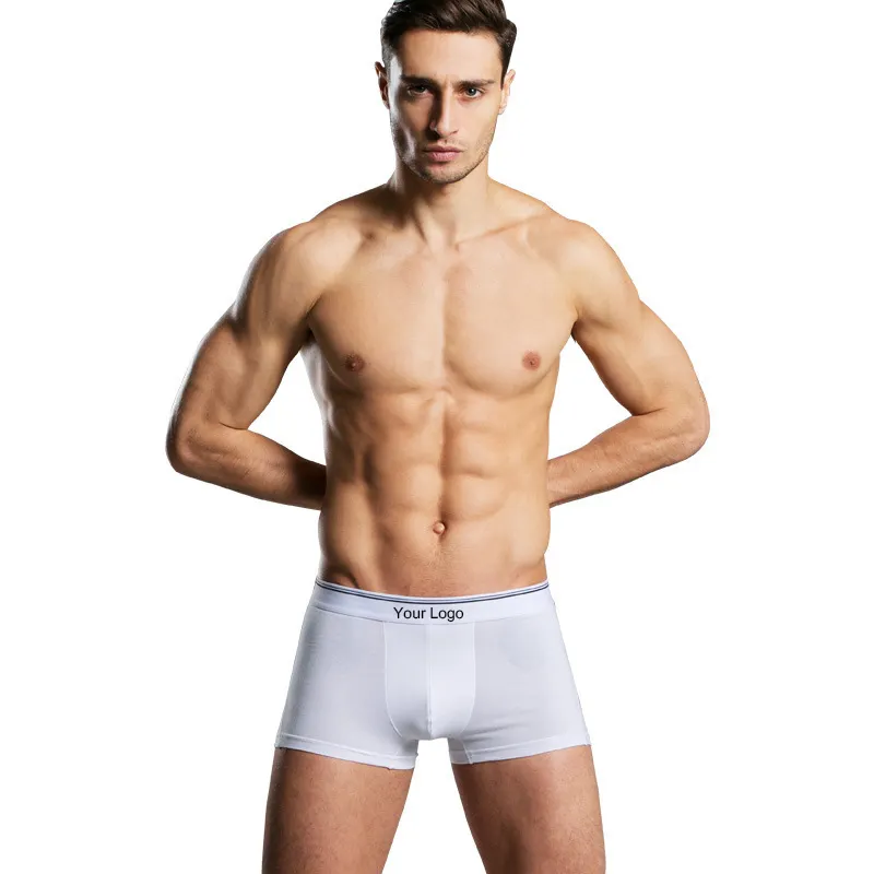 Custom LOGO Cotton Underwear Men Boxershorts Boxer Briefs Men White Underwear Trunks