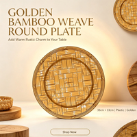 Assiette de présentation en PP dorée sur mesure, panier tressé en rotin, assiette décorative en plastique gaufré pour la décoration de table de mariage et de fêtes