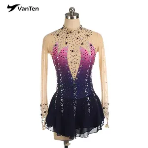 Vestido de dança do balé leotards, vestido de patinação no gelo para meninas, competição, roxo ombre, desempenho rítmico, vestido de ginástica