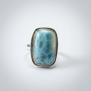Natural Larimar 925 <b>Sterling</b> <b>Silver</b> <b>Ring</b> Bezel <b>Set</b> Minimalist Gemstone Jewelry Unisex Everyday Wear - Product Image 1