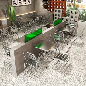 工业风格烧烤餐厅家具不锈钢折叠餐桌韩式快餐小吃店桌椅