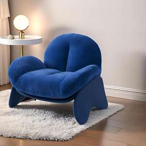Sillón Redondo de Terciopelo Azul, Relleno de Espuma, para Sala de Estar, Sillón Individual para Adultos - Product Image 1