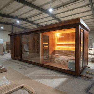 Cabine de sauna extérieure <span class=keywords><strong>en</strong></span> bois massif de cèdre rouge de qualité supérieure Boyce |   Chauffage infrarouge au carbone au design moderne <span class=keywords><strong>en</strong></span> bois pour villa, style nord-américain - Product Image 2