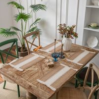 Alas Meja Linen Jute Alami Mewah, Anyaman Tangan dengan Pinggiran Bergaris, Pilihan Warna Beragam untuk Pengaturan Meja Restoran Sehari-hari