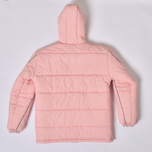 <b>Pink</b> Hooded Puffer <b>Jacket</b> With Button Closure Windproof Casual Winter Coat Regular Fit Polyester Filling Unisex - Product Image 3