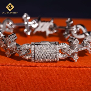 Pulsera de Diamantes Cultivados en Laboratorio con Diseño de Alambre Cruzado, Cadena Cubana, Collar y Pulsera para Hombre, Diamantes Iced Out, Plata 925 - Product Image 4