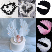 Décoration de gâteau en plumes d'ange et de diable, grande aile, carte, ornement, accessoire, fête d'anniversaire, table de dessert, scène