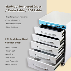 Chariot de <span class=keywords><strong>procédure</strong></span> médicale Cabinet mobile à 4 tiroirs Haut en marbre pour clinique dentaire Hôpital Salon de beauté - Product Image 4
