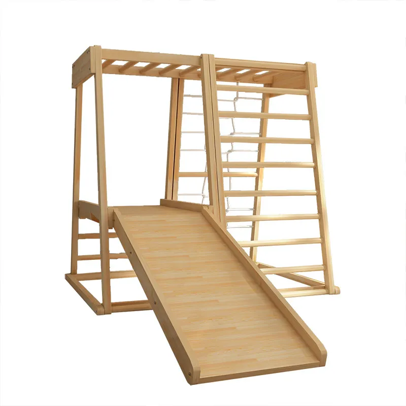 Wholesale home playground indoor children's solid wood climbing frame swing combination