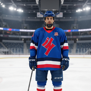 เสื้อฮอกกี้น้ำแข็งแบบสั่งทำ ODM ขายส่ง น้ำหนักเบา พิมพ์ลายแบบ Sublimation โลโก้สั่งทำได้ สไตล์วินเทจ ลายทาง แขนยาว - Product Image 2