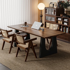Solid Wood Dining <b>Table</b> Rectangle Walnut Color Multipurpose Living Room <b>Work</b> Desk - Product Image 1