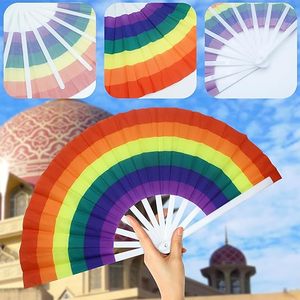 Abanico Plegable de Bambú Pintado con Arcoíris de 33 cm con Marco Blanco para el Mes del Orgullo LGBT, Fiestas de Año Nuevo, Regalos Empresariales y Promociones - Product Image 3