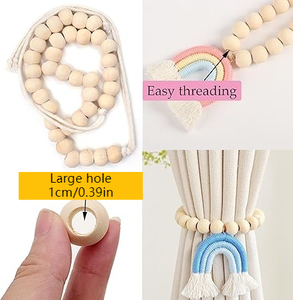 El sanatları için 20mm bitmemiş ahşap boncuklar, DIY için 8mm büyük delik doğal ahşap boncuk, makrome Garland dekor, boncuk malzemeleri. - Product Image 4