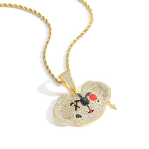 HIgh Demand Cute Cartoon Mouse Pendant With Red Button Rhinestone <b>Iced</b> <b>Out</b> 925 Silver <b>Chain</b> Unisex Everyday Wear Jewelry - Product Image 4