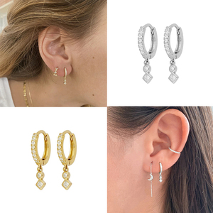 S925 Sterling Silver INS Geometric Round <b>square</b> <b>Diamond</b> All-match <b>Earrings</b> - Product Image 5