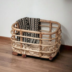 Cuna de mimbre y madera estilo rústico moderno hecha a mano para bebés, con materiales ecológicos, para recién nacidos, dormitorio y sala de estar - Product Image 1