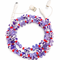 Câble de charge FASHLINK Coquette Bow Beaded 4 en 1 USB Type C Multi-connecteur, accessoire violet à motif damier