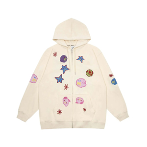 OEM High Quality Unisex High Street PU Printed Patch Applique Embroidered Hoodie Oversize <b>Zip</b> <b>up</b> Hoodies for Men and Women - Product Image 5