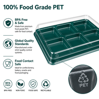 Boîte d'emballage alimentaire carrée en plastique PET transparent de qualité alimentaire jetable à 6 compartiments pour pâtisserie, gâteau, dessert, en-cas
