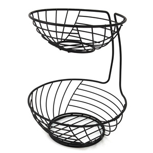 Black Round Double Layer Iron Fruit Basket Durable <b>Standing</b> Type Food Container Nordic Style Storage Basket - Product Image 5