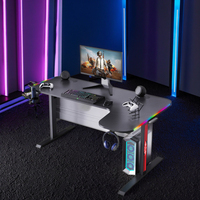 Grand bureau de jeu RVB moderne en forme de L avec lumière LED Table d'ordinateur de bureau noire pour salle de jeu en métal durable