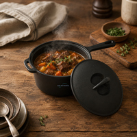 Casserole en fonte avec couvercle, pré-assaisonnée, pour la cuisine et l'utilisation en restaurant