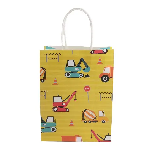 Custom Logo Children's party toy Gift Yellow packing Design Excavator pattern cartoon character paper bag