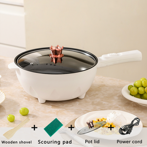 Casserole électrique multifonctionnelle 3L avec poignée, couvercle en verre trempé, 600W, revêtement antiadhésif, commande mécanique, usage domestique, cuisine - Product Image 2