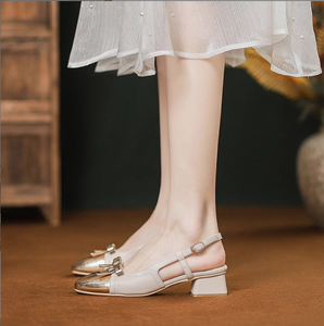 Nuevas <span class=keywords><strong>Sandalias</strong></span> de Tacón Grueso de Cuero para <span class=keywords><strong>Mujer</strong></span>, <span class=keywords><strong>Sandalias</strong></span> de Diseñador Francés con Punta Cuadrada y Tacón <span class=keywords><strong>Medio</strong></span> para Verano - Product Image 4