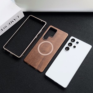 <span class=keywords><strong>Cadre</strong></span> de pare-chocs en métal magnétique à pression élastique + étui arrière de téléphone en <span class=keywords><strong>bois</strong></span> véritable pour <span class=keywords><strong>Samsung</strong></span> Galaxy S25 S24 S23 Ultra - Product Image 2