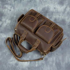 Оптовая продажа, индивидуальный пошив, винтажная сумка-мессенджер из кожи Crazy Horse ручной работы для мужчин, портативная, на плечо, для ноутбука, многофункциональная - Product Image 5