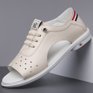 <span class=keywords><strong>Sandales</strong></span> d'été décontractées en cuir pour hommes Xuanhui, respirantes, à bout ouvert, style <span class=keywords><strong>gladiateur</strong></span> romain, légères, plates, pour la plage - Product Image 2