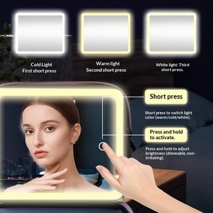 <span class=keywords><strong>Miroir</strong></span> <span class=keywords><strong>de</strong></span> Maquillage Portable Professionnel avec Étui Doublé Serviette, Design Ouvert, LED Intégrée, Rangement Protecteur – Rose, Noir, Blanc - Product Image 2