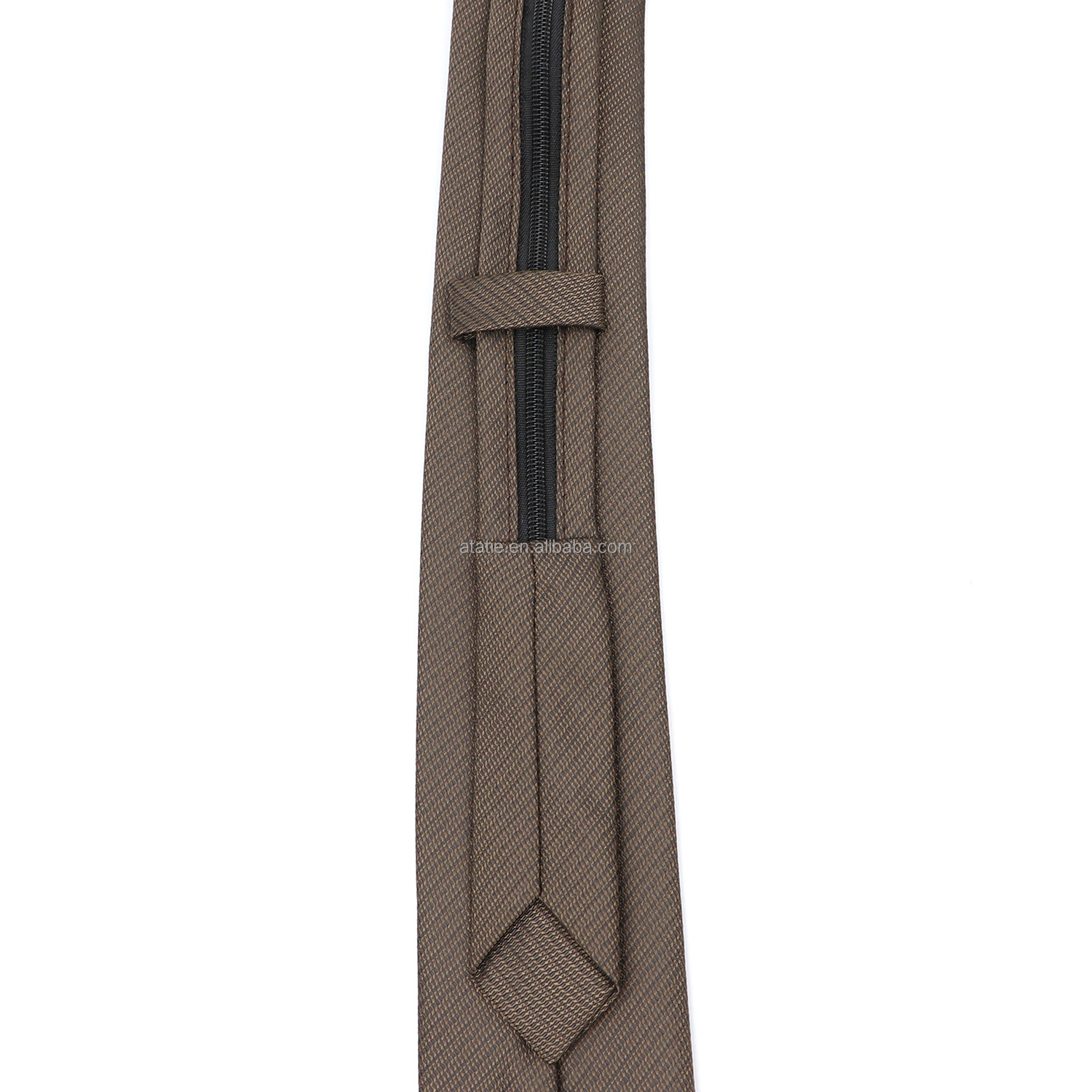 Men's Lazy Tie Solid Color Skinny Zipper Ties Red Black Blue Brown