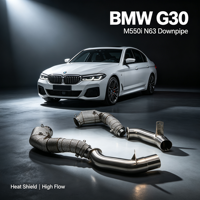 Peredam Panas SS304 Aliran Tinggi & Katalis 200 Sel Cocok untuk BMW N63 M850i G14 G15 G16 X5M G05 G30 M550i Downpipe Knalpot Performa Tinggi