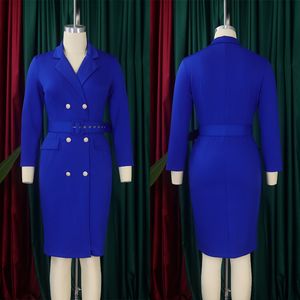 D438 último diseño elegante vestidos de carrera traje cuello doble botonadura señoras vestido de oficina mujeres Wormal trabajo <span class=keywords><strong>Blazer</strong></span> vestidos - Product Image 2