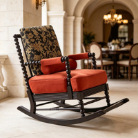 Fauteuil à bascule en bois massif, style vintage, avec revêtement floral, pour chambre à coucher, salon, salle de séjour