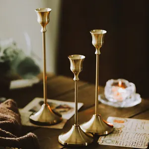 Decorative Brass Gold Candle Holders Set Of 3 For Taper Candles Wedding Dinning Candlestick Holder