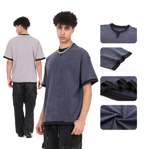 เสื้อยืดผู้ชายลายบาติกวินเทจแบบสั่งทำพิเศษ 250gsm ทรงหลวม ผ้าฝ้าย 100% ดีไซน์แบบ Patchwork ลุคฟอกสี เสื้อยืดเปล่าแบบสองชิ้นหลอกๆ - Product Image 2