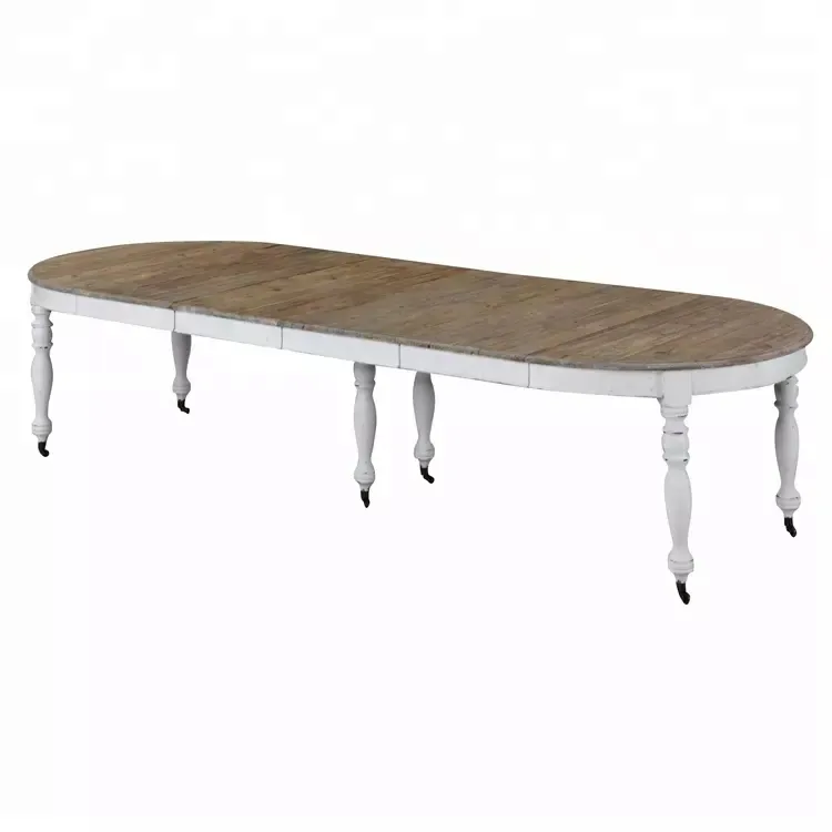 MRS WOODS vendita calda tavolo da pranzo allungabile rotondo in legno a 12 posti tavolo da fattoria vintage per eventi