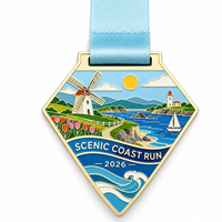 Médaille de course côtière personnalisée en émail, paysage panoramique, médaille de marathon en métal, médaille de finisseur personnalisée 2026, récompense de course à pied avec ruban