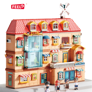 Feelo 1804 DIY casa de muñecas bloque de construcción 690 Uds gran bloque clásico ladrillos Villa para chico rompecabezas educativo juguete - Product Image 1